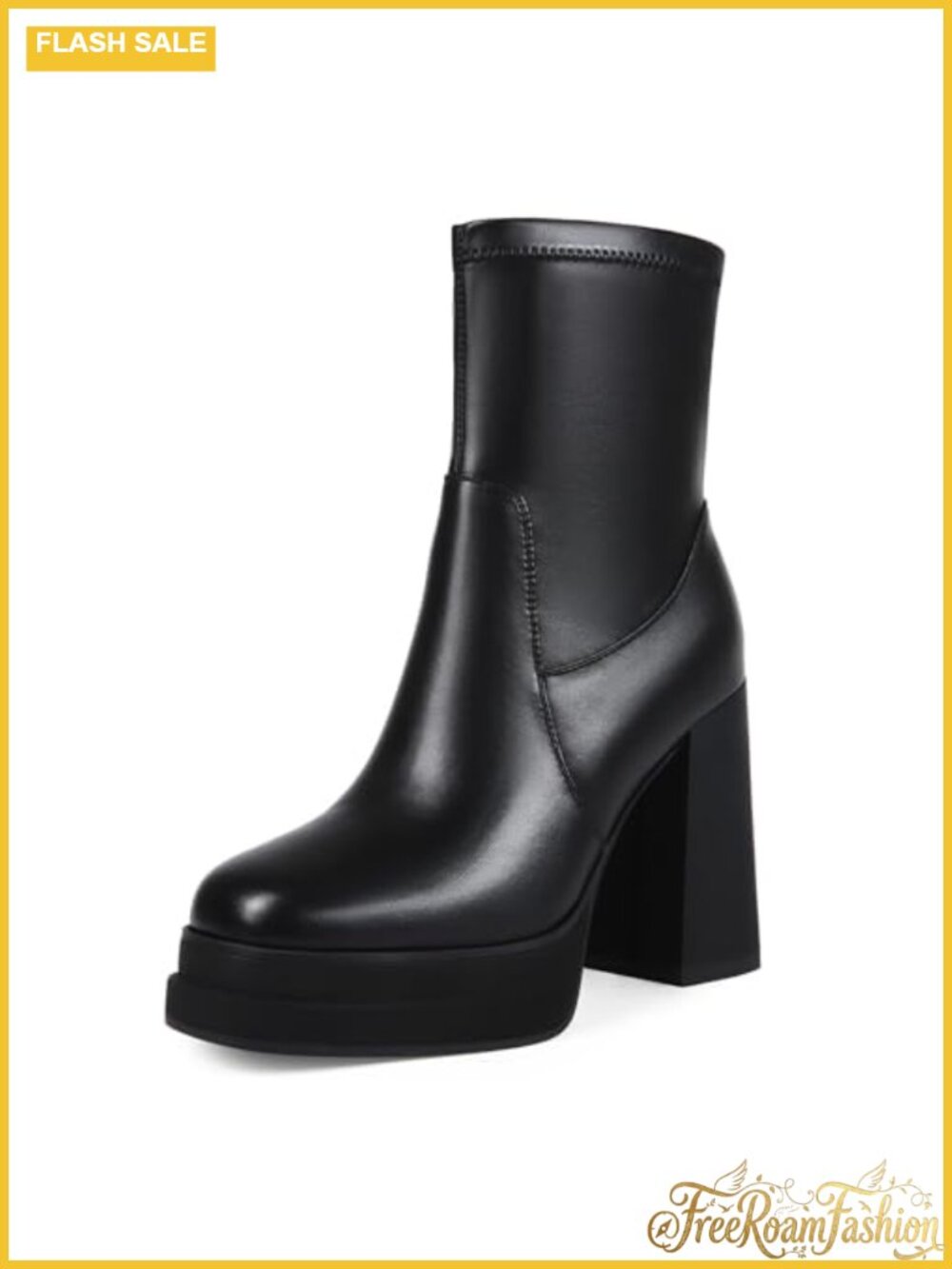 Platform Ankle Booties Faux Leather Chunky Block Heel Combat Boot